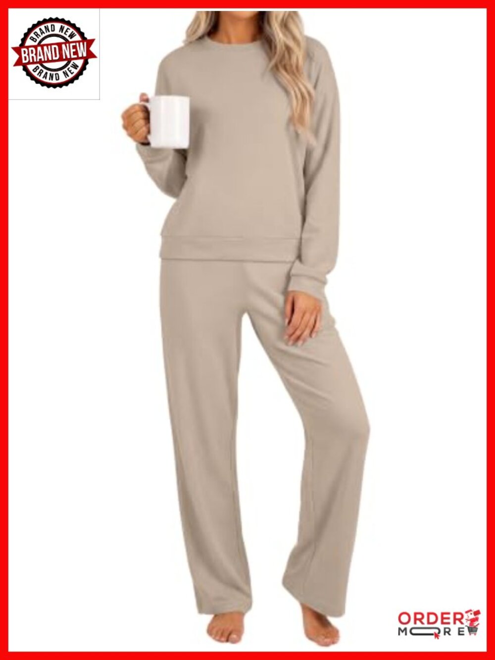 Women 2 Piece Lounge Set Fleece Wide Leg Sweatshirt Pant Set